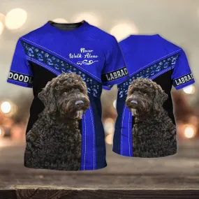 3D Dog T Shirts, Labradoodle Blue Never Walk Alone All Over Print T-Shirt, Gift For Pet Loves