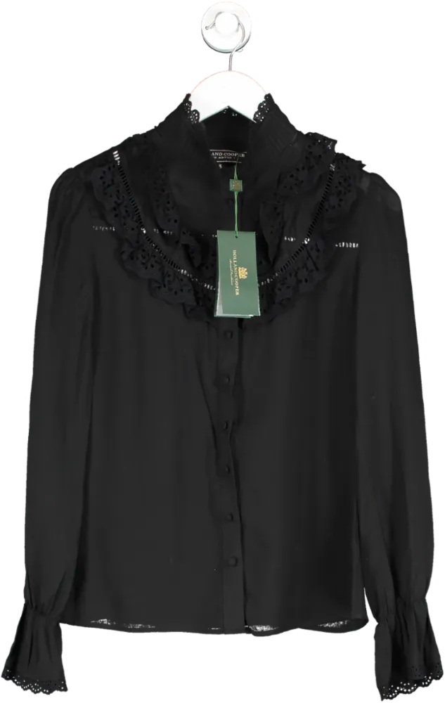 Holland Cooper Black Audley Lace Blouse UK 8