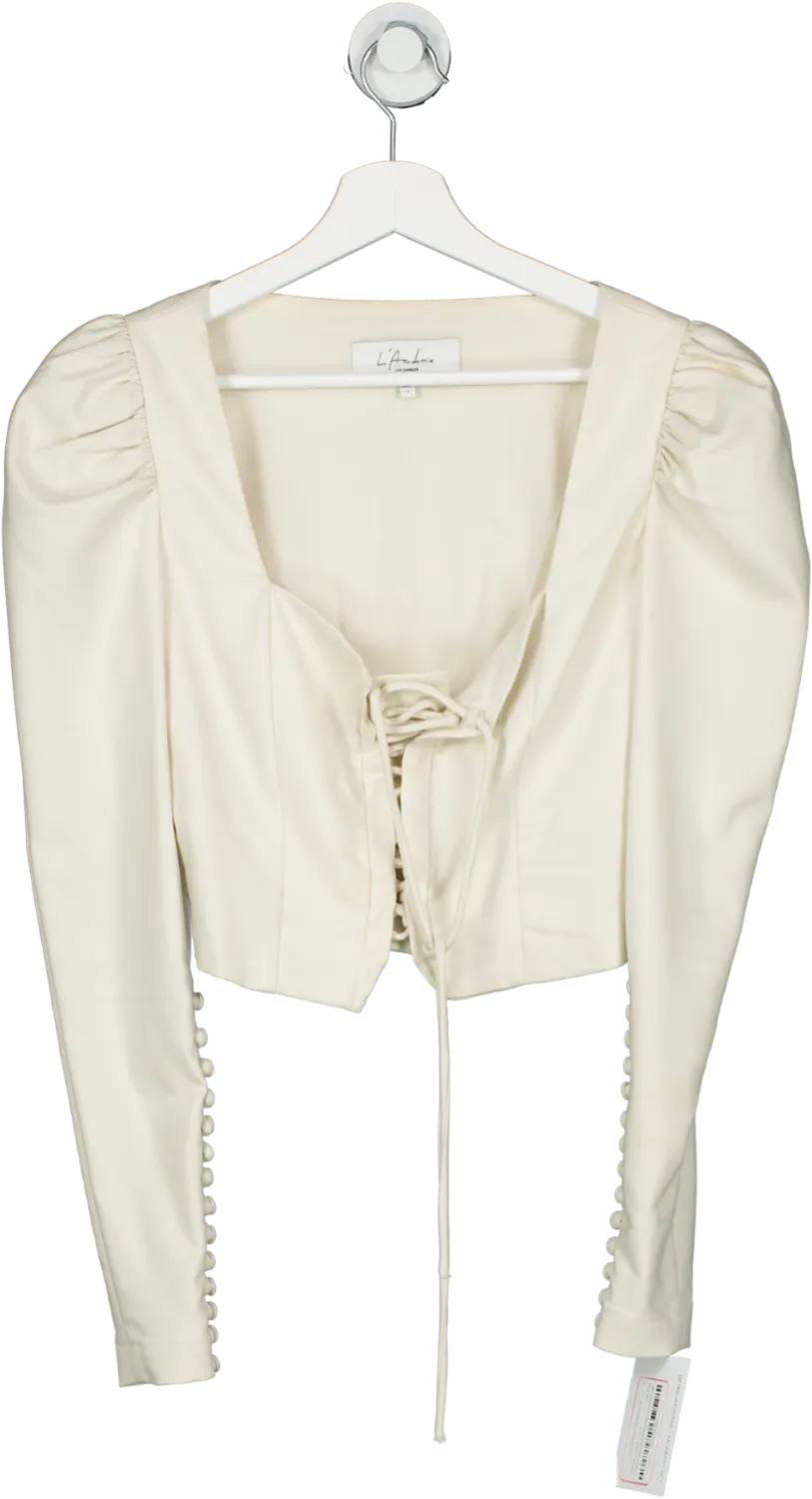 L'academie Beige Lace Up Front Long Sleeve Top UK S