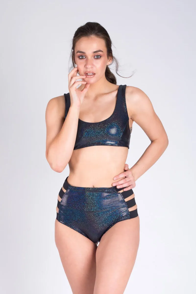 Paradise Chick High Waisted Shorts - Black Sparkles