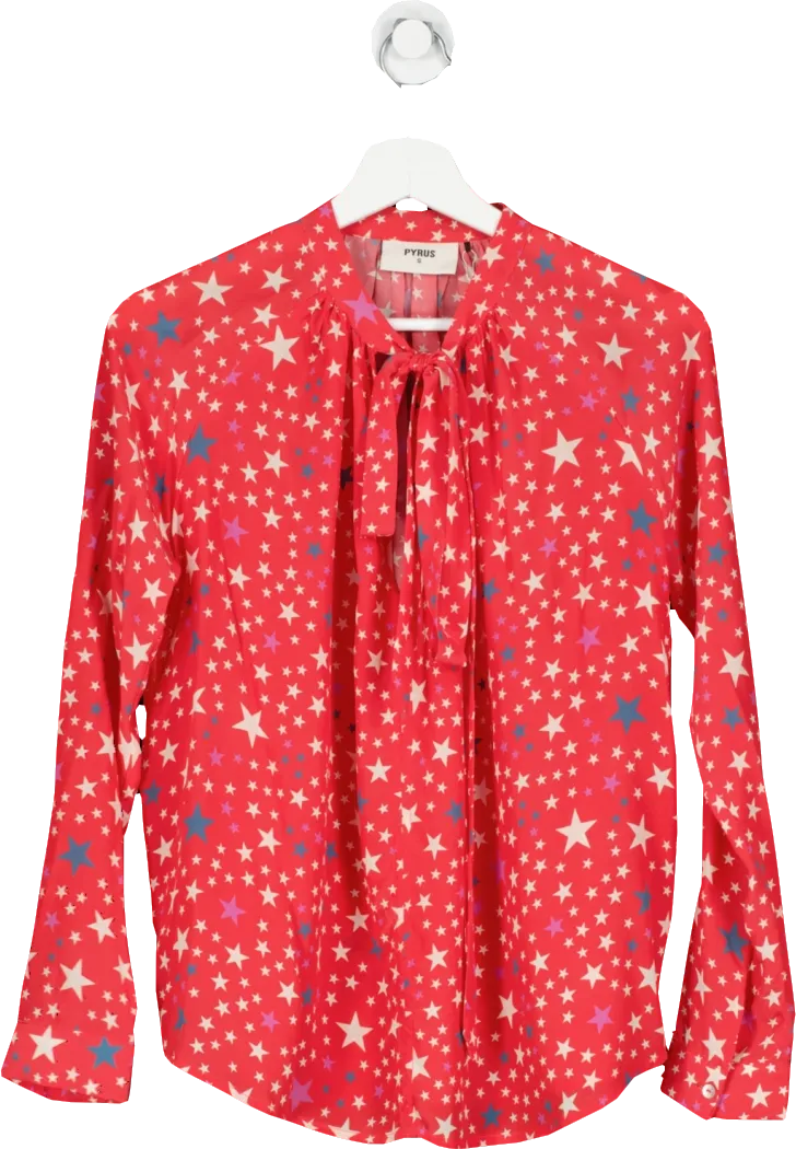 pyrus Red Silk Multi Star Blouse UK S