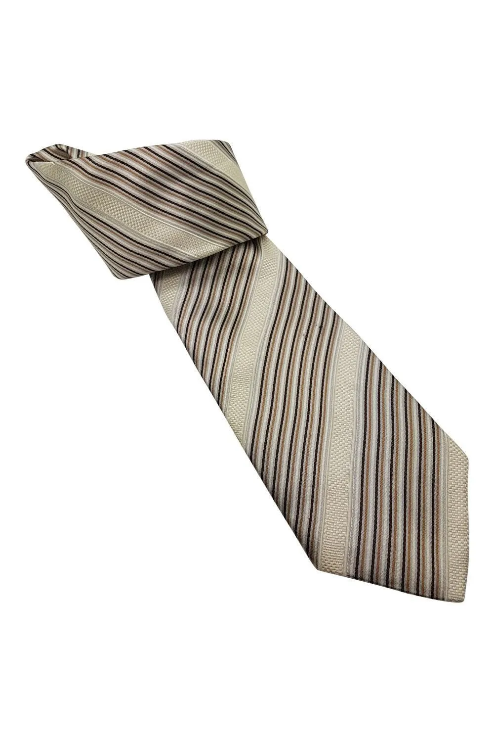 TED BAKER Endurance Cream and Brown Striped Silk Tie 61"