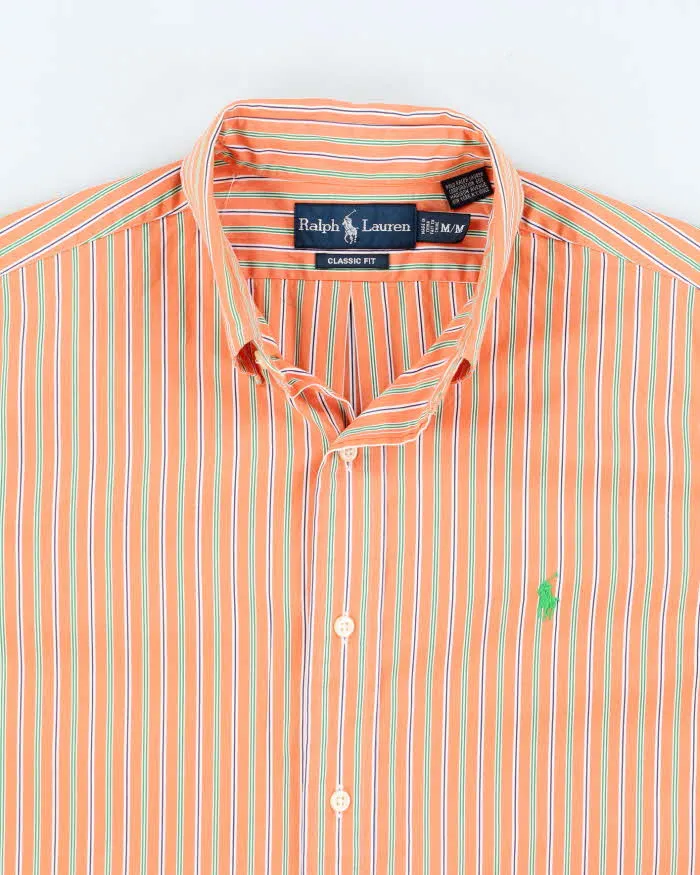 Vintage Men's Orange Ralph Lauren Stripped Shirt - M